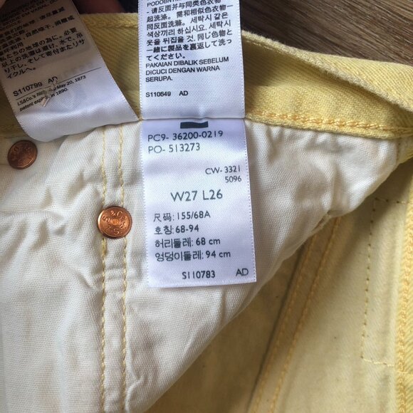 Levi's501 Vintage Jeans Cotton100 Yellow W27L26 Cropped Straight Leg MushroomTag - Picture 9 of 15